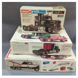 Peterbilt Wrecker Model Kit, Alaskan Hauler Model Kit, And Snap Tite Chevy Bison Model Kit, In Box