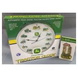 John Deere Tractor Wall Clock With Sound, And John Deere Farm Scene Thermometer