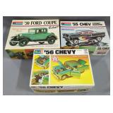 Revell 56 Chevy Model Kit, Monogram 55 Chev Model Kit, And 30 Ford Coupe Model Kit