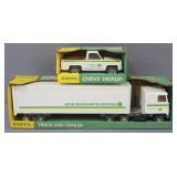 Vintage ERTL John Deere Truck And Trailer, And Chevy Pickup