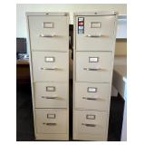 Hon Metal 4 Drawer File Cabinets, Qty 2, 52" x 15" x 25", Includes Keys