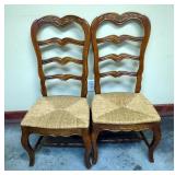 Ladder Back Dining Chairs With Straw Seats, Qty 2