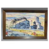 Luse (American) Original Painting Image Of Boy In Truck Waving At Passing Train, Framed, 35" W x 23.