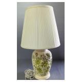 Ceramic Lamp With Floral Patterns And Shade, 29" Tall, Powers On