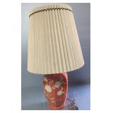 Ceramic Lamp With Floral Pattern And Shade, 33" Tall, Powers On