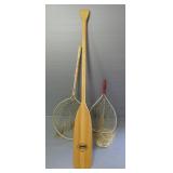 Fishing Nets, Qty 2, 22" And 36" Long, And Feather Brand Wood Oar