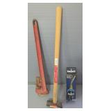 Sledge Hammer, 35" Long, Pipe Wrench, 31" Long, And Bernzomatic Solid Brass Torch Kit, In Box
