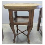 Brass Top Side Table With Glass Display Shelf, 23.5" Wide x 27" Tall