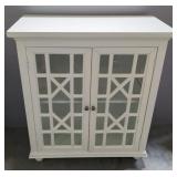 Accent Cabinet With Glass And Wood Lattice Doors, 2-Shelves, 35.5" H x 31" W x 15" D