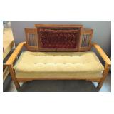Upholstered Settee With Eastlake Style Back, 32.5" H x 54" W x 27" D