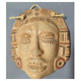 Terracotta Effigy Mask Reproduction, Most Likely Mayan Or Aztec, 9.5" H x 8" W