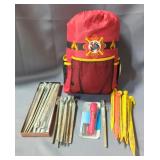Fire Dept Youth Sleeping Bag In Backpack Bag With Flashlight, And Metal And Plastic Tent Stakes, Qty