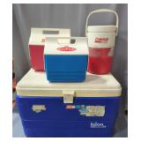 Igloo Legend 54 Cooler, Igloo Playmate And Little Playmate Coolers, And Coleman PolyLite 1 Jug
