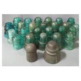 Glass Insulators, Qty 25, And Rubber Insulator, Total Qty Approx 26
