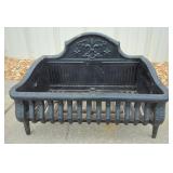 Antique 1800s Cast Iron Fireplace Grate Log Holder Insert, Fleur De Lis Design, 16.5" H x 23.5" W x 