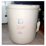 Red Wing Potteries Inc 10 Gallon Stoneware Crock With Wood And Metal Handles, 17" x 15" Dia