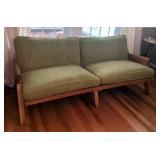 Mid Century Oak Framed Sofa With Removable Cushions, 73" x 34" x 30"