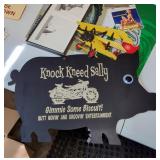 Assorted Signs Including Knock Kneed Sally Gimmie Some Biscuit!, Airplane Wall Hanger, Cat Picture, 