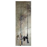 Fishing Pole Assortment Including ABU, Bass Pro Shops, With Reels, Including Zebco, ABU Garcia, And 