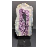 Natural Brazilian Amethyst Portal Cut Geode Slice Polished On Metal Stand, Weighs 11.47Lbs, Geode Me