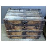 Antique Steamer Trunk With Metal Accents, 23" x 29" x 18.5"