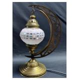 Turkish Moon Mosaic Table Lamp, 14", Powers On