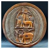 Vintage Hand Carved Wood Chess Board, 21" Diameter