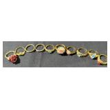 Gold Toned Rings With Colored Stones, Size 8, Qty 7, And Adjustable Rings, Qty 2
