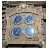 Frick Company Vintage Steel Wall Mounted Industrial Ammonia Quadruple Gauge Display, 39" x 34" x 2.5