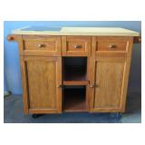 Rolling 3 Drawer Kitchen Cart With Dropleaf And Stone Cutting Board, 36.5" x 22" x 49"