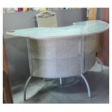 Outdoor Metal Framed Half Round Bar Table With Glass Top And Wicker Front, 38" x 32" x 72", Includes