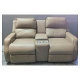 Manning High Point Furniture Faux Leather Dual Reclining Power Loveseat With Center Storage, 40" x 3