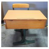 Vintage Flip Top Student Desk With Attached Chair