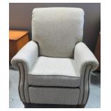 Upholstered Recliner With Brass Nail Head Trim And Rolled Arms, 39" x 36" x 34"