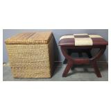 Wicker Storage Ottoman, 18" x 18" x 18", And Faux Leather Accent Stool