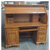 Roll Top Desk With Slide Out Keyboard Tray, Some Damage On Back Side, 57" x 30" x 58"