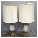 Brass Toned And Ceramic 30" Urn Style Lamps, Qty 2, Powers On