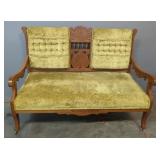 Antique Parlor Sofa With Carved Wood Accents, 36"x 24" x 49