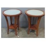 Round Contemporary End Tables With Glass Tops, Qty 2, 26" x 20" Round
