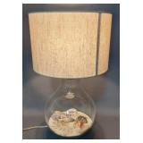 Glass Sea Shell And Sand Filled Lamp With Drum Shade, 25" Tall