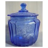 Pressed Glass Biscuit Jar With Lid, 7.5" Tall