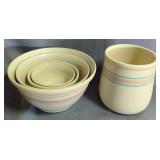 Roseville McCoy Memories Pottery Nesting Mixing Bowls, Qty 4, And McCoy 8" Utensil Crock
