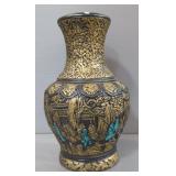 Hand Painted Ceramic Vase With Oriental Figures And Garden Scenes