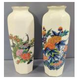 Porcelain Moriage Style Vase With Pheasant Design, And Ceramic Southwest Style Vase, 8.5" Tall, And 