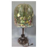 Tiffany Style Table Lamp With Bronze Base, 29" H, Powers On
