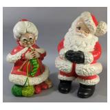 Vintage Atlantic Ceramic Mold Mr. And Mrs. Santa Statuettes, 15" H