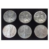 1986 (3) And 1987 (3) American Eagle $1 Silver Coins, Each 1 oz Fine Silver, Total Qty 6