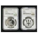 2017 Cayman Islands Marlin $1 Silver Coin And 2017 Barbados Trident $1 Silver Coin, Each 1 oz .999 S