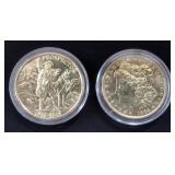 Prospector Silver Round, 1 Troy oz .999 Fine Silver, And 1884 Morgan Silver Dollar, Both Gold Plated