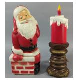 Santa On Chimney Lighted Blow Mold, 13.5" H, Vintage 1969 Empire Plastics Candlestick